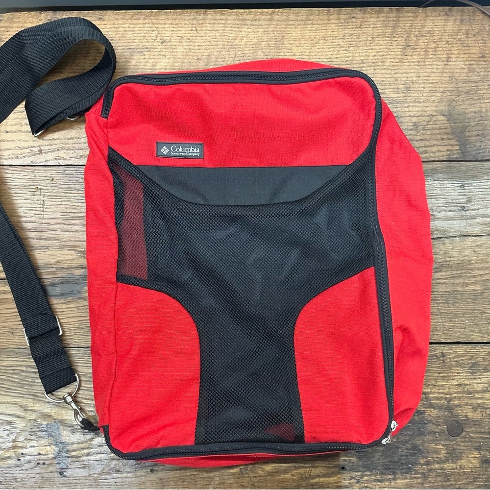 Columbia Red and Black Mesh Front Messenger Crossbody Bag